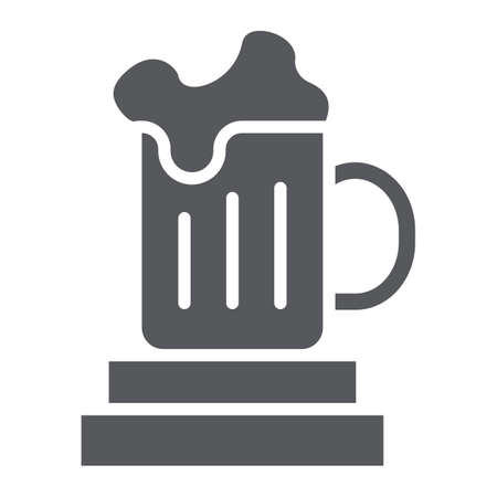 Beer mug glyph icon, drink and glass, beer cup sign, vector graphics, a solid pattern on a white background.のイラスト素材