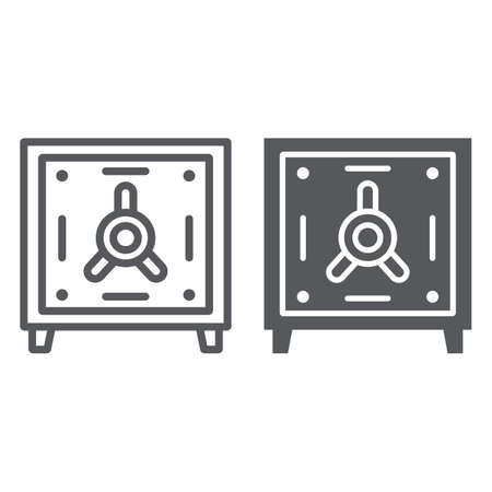Safe deposit line and glyph icon, finance and currency, bank safe sign, vector graphics, a linear pattern on a white background.のイラスト素材