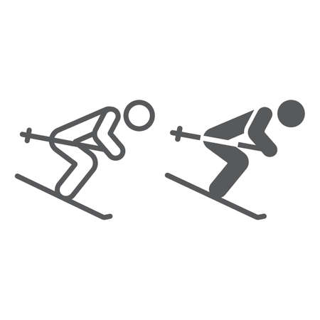 Alpine skiing line and glyph icon, sport and winter, skier sign, vector graphics, a linear pattern on a white background.のイラスト素材