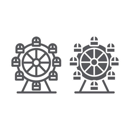 Ferris wheel line and glyph icon, funfair and entertainment, carousel sign, vector graphics, a linear pattern on a white background.のイラスト素材
