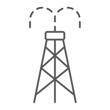 Oil derrick thin line icon, tower and industry, oil rig sign, vector graphics, a linear pattern on a white background.のイラスト素材