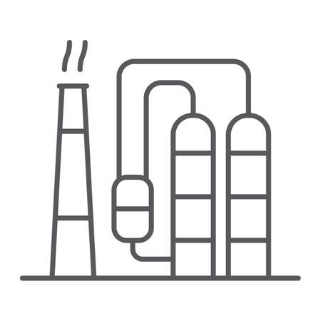 Refinery thin line icon, industy and factory, industrial plant sign, vector graphics, a linear pattern on a white background.のイラスト素材