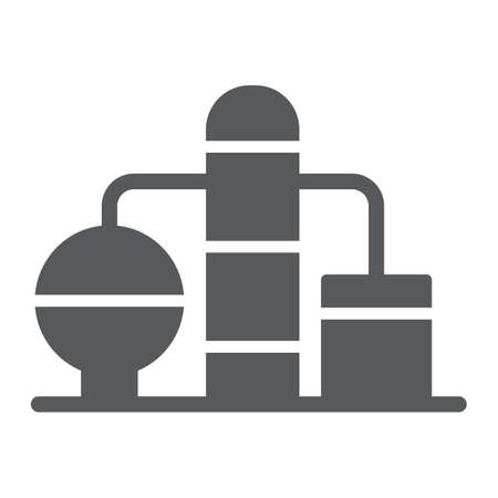 Refinery glyph icon, fuel and plant, oil factory sign, vector graphics, a solid pattern on a white background.のイラスト素材