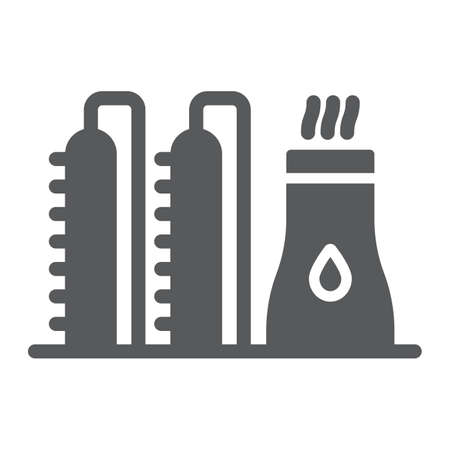 Oil plant glyph icon, industy and refinery, power factory sign, vector graphics, a solid pattern on a white background.のイラスト素材