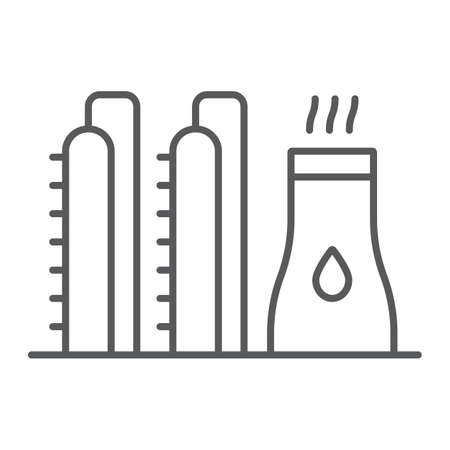 Oil plant thin line icon, industy and refinery, power factory sign, vector graphics, a linear pattern on a white background.のイラスト素材