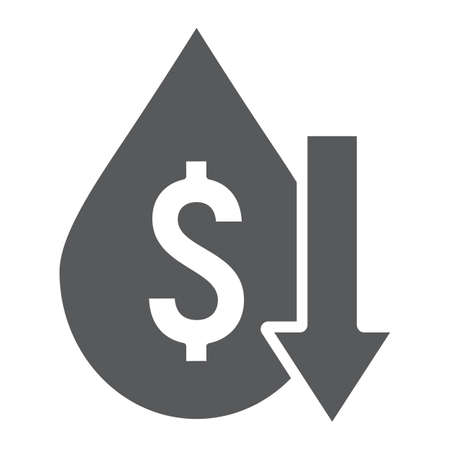 Oil price fall glyph icon, crisis and fuel, oil cost low sign, vector graphics, a solid pattern on a white background.のイラスト素材