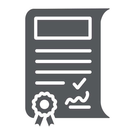 School sertificate glyph icon, achievement and award, diploma sign, vector graphics, a solid pattern on a white background.のイラスト素材
