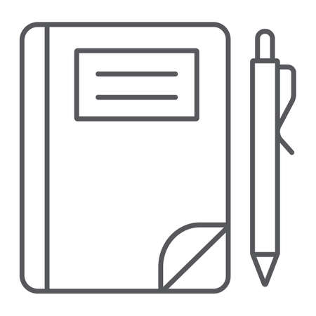 School notebook thin line icon, paper and education, note sign, vector graphics, a linear pattern on a white background.のイラスト素材
