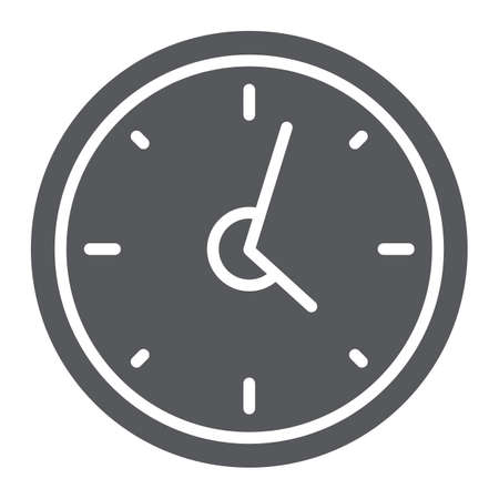 Clock glyph icon, hour and time, wall watch sign, vector graphics, a solid pattern on a white background.のイラスト素材