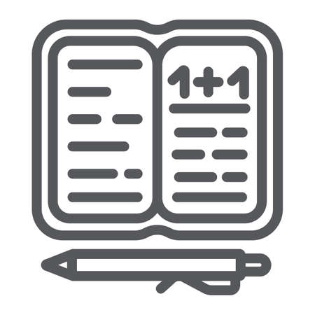 Homework line icon, paper and school, notebook with pen sign, vector graphics, a linear pattern on a white background.のイラスト素材
