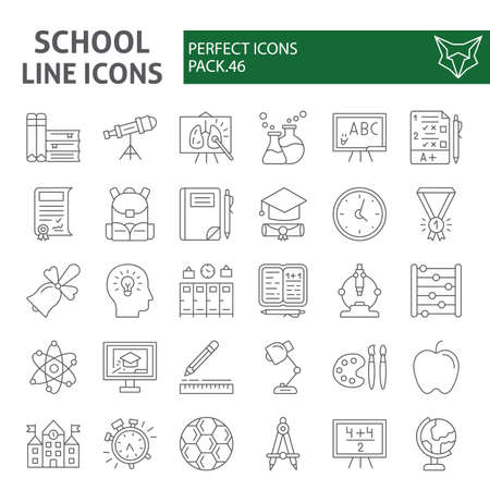 School thin line icon set, education symbols collection, vector sketches, study signs linear pictograms package isolated on white backgroundのイラスト素材