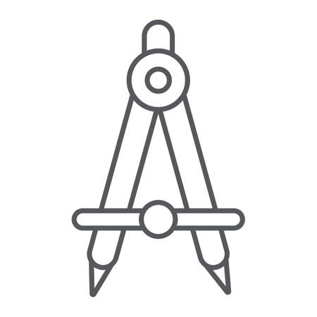 School compass thin line icon, architect and drafting, engineering equipment sign, vector graphics, a linear pattern on a white background.のイラスト素材