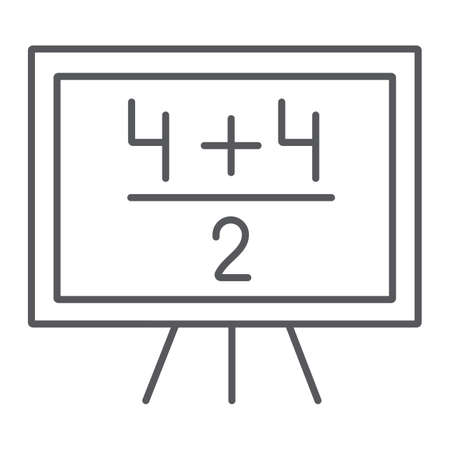 Maths example thin line icon, lesson and mathematical, blackboard with arithmetic sign, vector graphics, a linear pattern on a white background.のイラスト素材