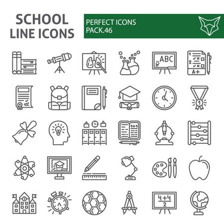 School line icon set, education symbols collection, vector sketches, study signs linear pictograms package isolated on white background.のイラスト素材