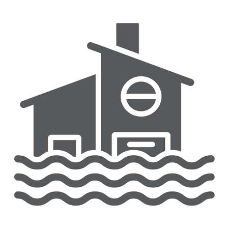 Flood glyph icon, disaster and home, flooded house sign, vector graphics, a solid pattern on a white background.のイラスト素材