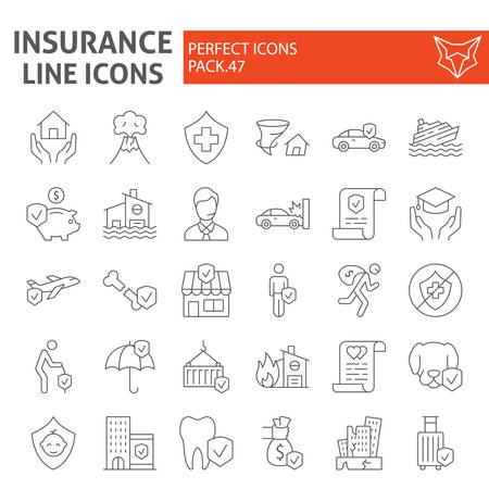 Insurance thin line icon set, healthcare symbols collection, vector sketches, life and business protection signs linear pictograms package isolated on white background.のイラスト素材