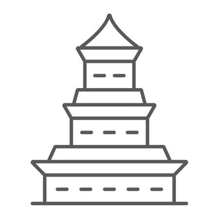 Pagoda thin line icon, japan and architecture, japanese building sign, vector graphics, a linear pattern on a white background.のイラスト素材