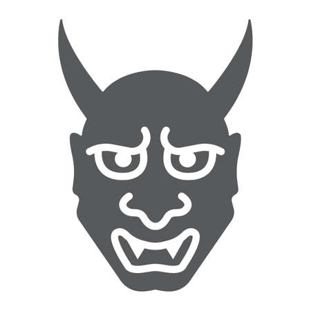 Hannya glyph icon, asian and demon, japanese mask sign, vector graphics, a solid pattern on a white background.のイラスト素材