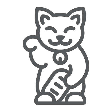 Maneki neko line icon, asian and animal, japanese cat sign, vector graphics, a linear pattern on a white background.のイラスト素材