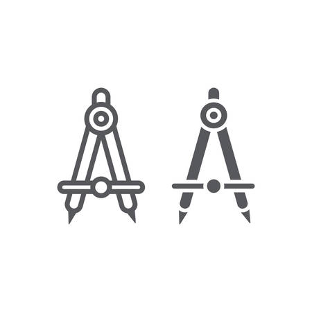 School compass line and glyph icon, architect and drafting, engineering equipment sign, vector graphics, a linear pattern on a white background.のイラスト素材
