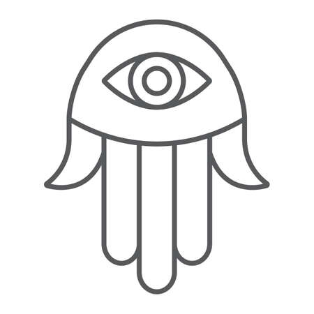 Hamsa hand thin line icon, religion and arabic, fatima sign, vector graphics, a linear pattern on a white background.のイラスト素材