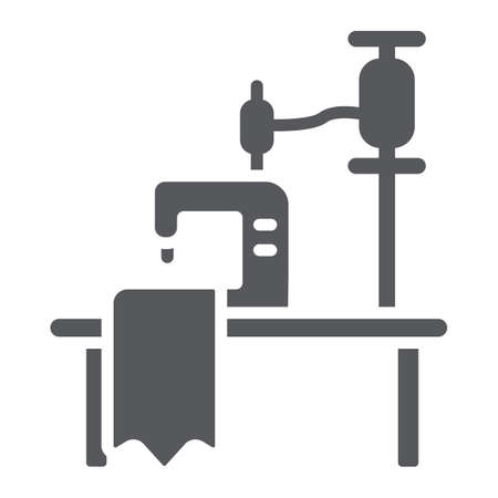Sewing workplace glyph icon, craft and sew, workplace seamstres sign, vector graphics, a solid pattern on a white background.のイラスト素材