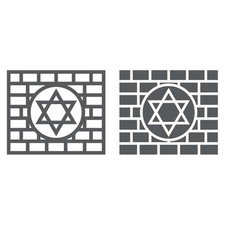 Kotel line and glyph icon, religion and judaism, jewish wall sign, vector graphics, a linear pattern on a white background.のイラスト素材