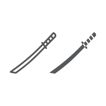 Katana line and glyph icon, asian and weapon, japanese sword sign, vector graphics, a linear pattern on a white background.のイラスト素材