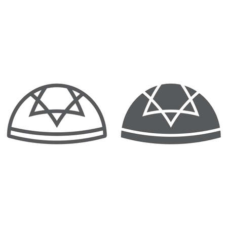 Kippah line and glyph icon, national and hat, hebrew bale sign, vector graphics, a linear pattern on a white background.のイラスト素材