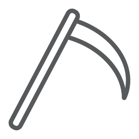 Scythe line icon, halloween and blade, reaper sign, vector graphics, a linear pattern on a white...
