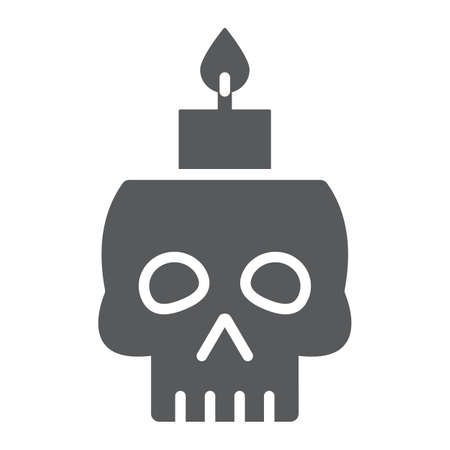 Skull with candle glyph icon, spooky and decor, halloween candle sign, vector graphics, a solid pattern on a white background.のイラスト素材