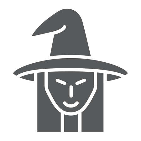 Witch glyph icon, witchcraft and halloween, witch face sign, vector graphics, a solid pattern on a white background.のイラスト素材