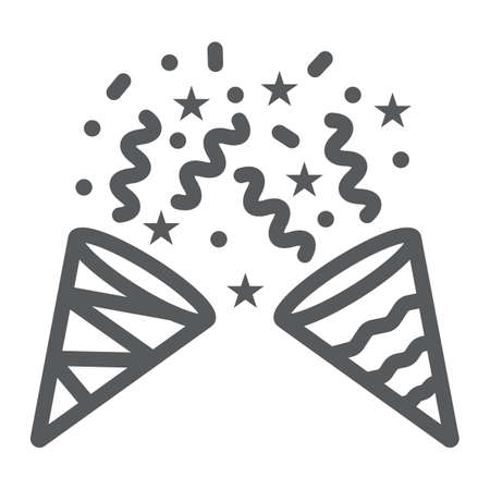 Confetti popper line icon, party and decor, party hat sign, vector graphics, a linear pattern on a white background.のイラスト素材