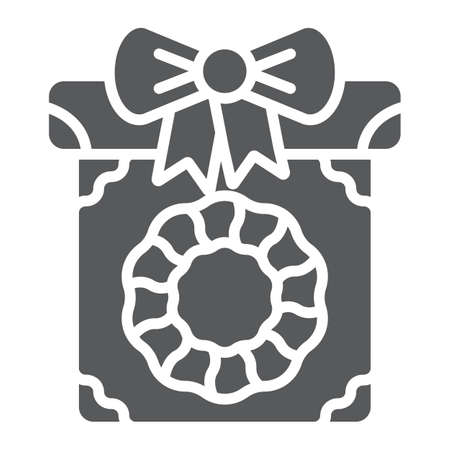 Christmas box glyph icon, present and new year, present package sign, vector graphics, a solid pattern on a white background.のイラスト素材