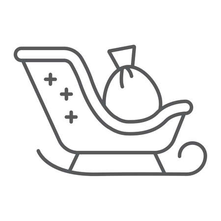 Santa claus sled thin line icon, christmas and holiday, christmas sleigh sign, vector graphics, a linear pattern on a white background.のイラスト素材