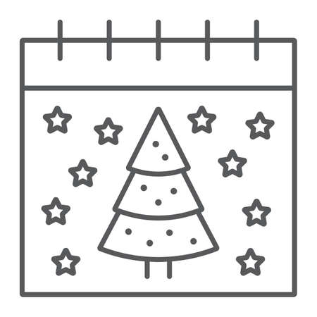 Christmas calendar thin line icon, date and new year, present and calendar sign, vector graphics, a linear pattern on a white background.のイラスト素材