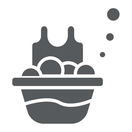 Basin with the clothes glyph icon, laundry and wash, laundering in basin sign, vector graphics, a solid pattern on a white background.のイラスト素材