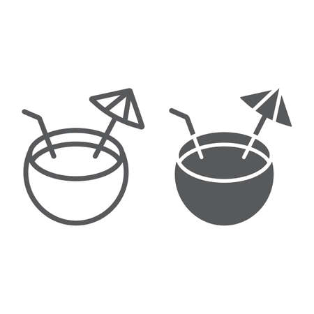 Coconut line and glyph icon, drink and tropical, coconut cocktail sign, vector graphics, a linear pattern on a white background.のイラスト素材