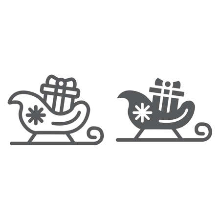 Santa claus sled and glyph line icon, christmas and holiday, christmas sleigh sign, vector graphics, a linear pattern on a white background.のイラスト素材