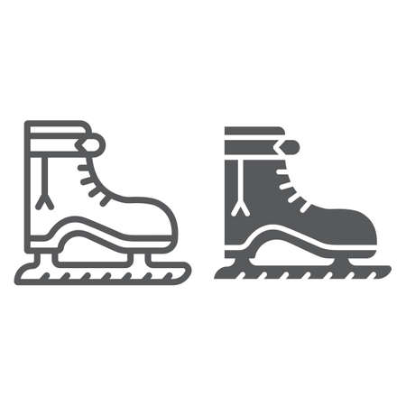 Ice skate line and glyph icon, christmas and new year, skating shoe sign, vector graphics, a linear pattern on a white background.のイラスト素材