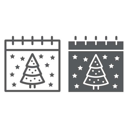 Christmas calendar line and glyph icon, date and new year, present and calendar sign, vector graphics, a linear pattern on a white background.のイラスト素材