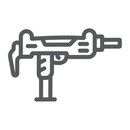 Uzi gun line icon, army and military, gun machine sign, vector graphics, a linear pattern on a white...