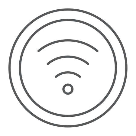 Wifi thin line icon, internet and network, wireless internet sign, vector graphics, a linear pattern on a white background.のイラスト素材