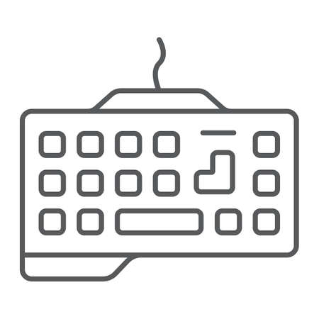 Gaming keyboard thin line icon, technology and device, keypad sign, vector graphics, a linear pattern on a white background.のイラスト素材
