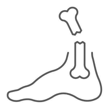 Foot broken thin line icon, medical and healthcare, leg injury sign, vector graphics, a linear pattern on a white background.のイラスト素材