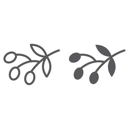 Olives line and glyph icon, food and vegetable, olive branch sign, vector graphics, a linear pattern on a white backgrond, eps 10.のイラスト素材