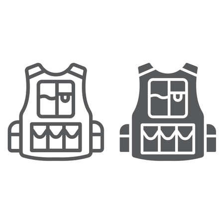 Military vest line and glyph icon, army and force, proof jacket sign, vector graphics, a linear pattern on a white background, eps 10.のイラスト素材
