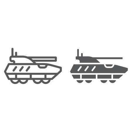 Armoured personnel carrier line and glyph icon, army and military, tank sign, vector graphics, a linear pattern on a white background, eps 10.のイラスト素材