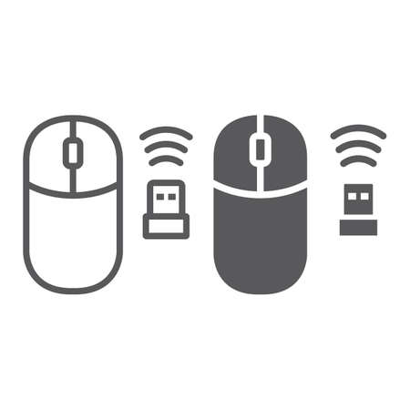 Wireless mouse line and glyph icon, cursor and device, computer mouse sign, vector graphics, a linear pattern on a white background, eps 10.のイラスト素材