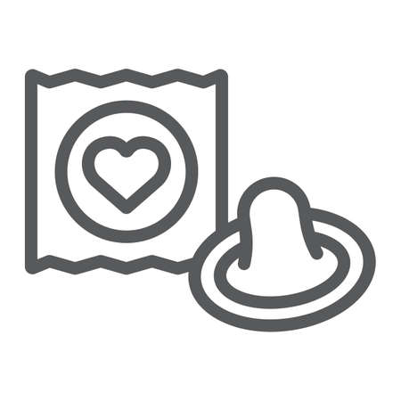 Condom line icon, valentine and holiday, protect rubber sign, vector graphics, a linear pattern on a white backgroundのイラスト素材